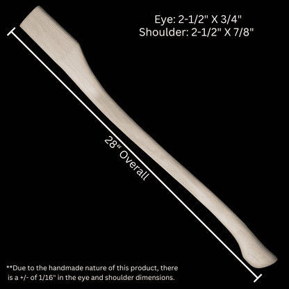 Whiskey River axe handle, 28 in overall, Premium Heritage 28NEC, natural wood, handmade on Tampa Home & Garden Store