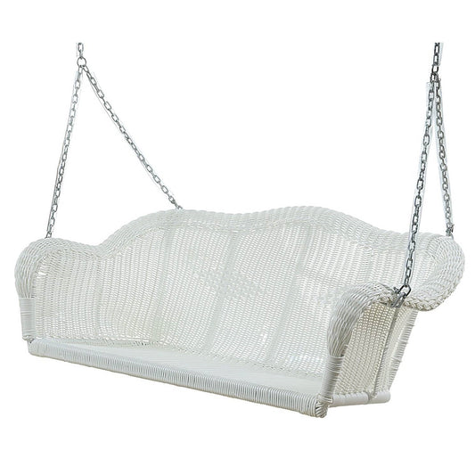 White Resin Wicker Porch Swing with 4-ft Hanging Chain - Tampa Home & Garden Store