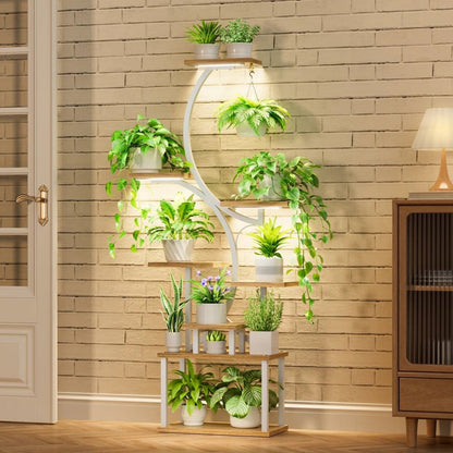 Indoor Plant Stand with Wood and Metal Shelves
