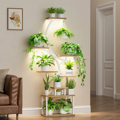 Indoor Plant Stand with Wood and Metal Shelves