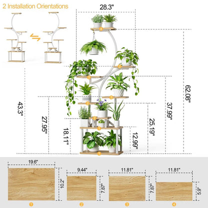 Indoor Plant Stand with Wood and Metal Shelves