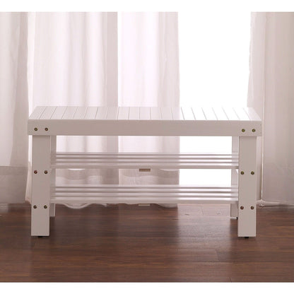 Zapatero de banco de madera maciza para entrada en blanco