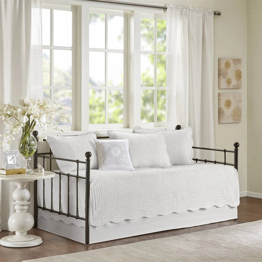 6-Piece Farmhouse White Daybed Cover Bedding Set with Scalloped Edges - Tampa Home & Garden Store