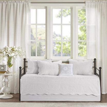 Juego de ropa de cama de 6 piezas para sofá cama, blanco rústico, con bordes festoneados