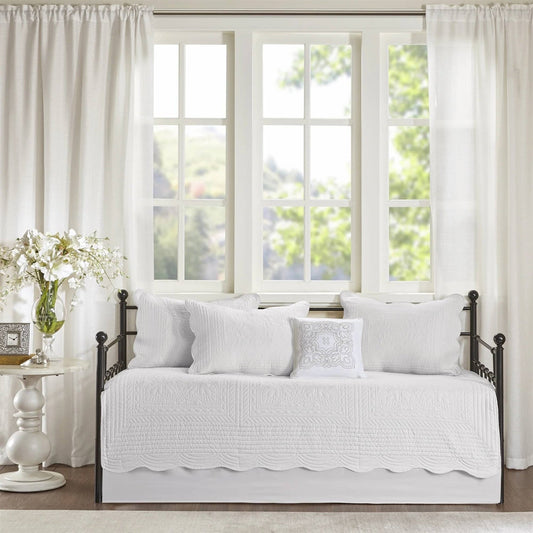 6-Piece Farmhouse White Daybed Cover Bedding Set with Scalloped Edges - Tampa Home & Garden Store