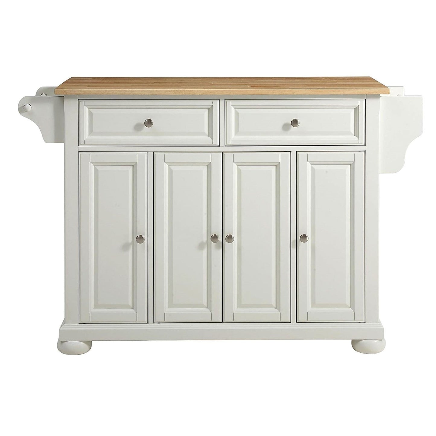 Mueble de almacenamiento blanco para isla de cocina con encimera de madera maciza