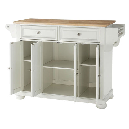 Mueble de almacenamiento blanco para isla de cocina con encimera de madera maciza