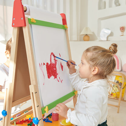 Tiny Land 3-in-1 Kids Easel with wood frame, red end caps, green crossbar and drawing surface on Tampa Home & Garden Store