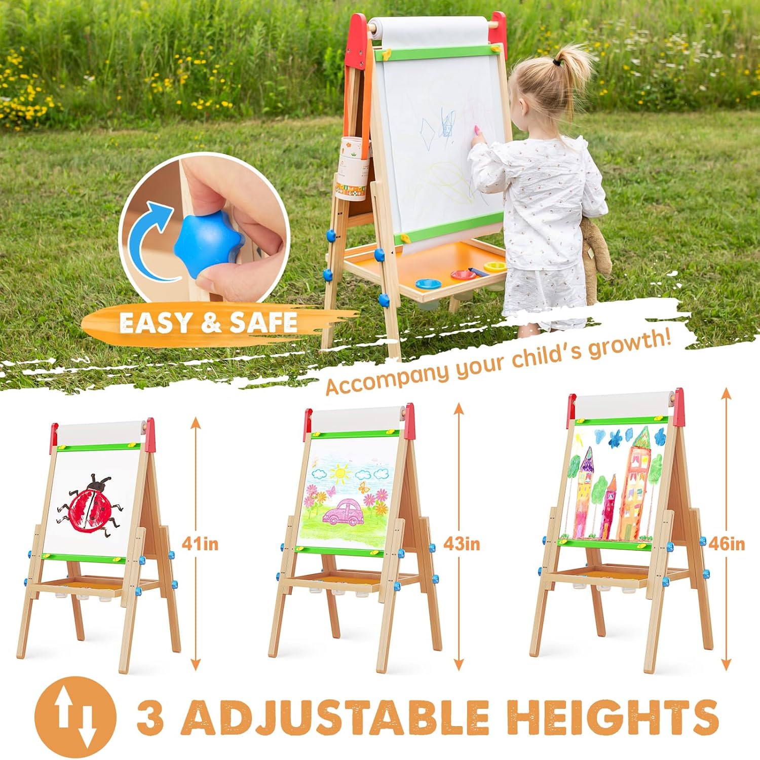 Tiny Land 3-in-1 Kids Art Easel with wooden frame, adjustable heights and art tray on Tampa Home & Garden Store