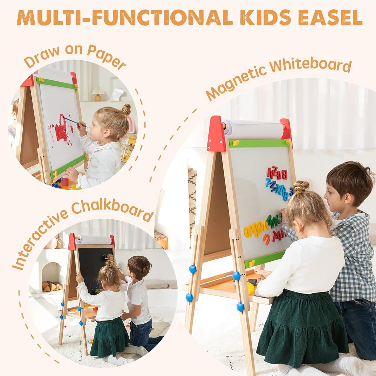 Tiny Land INC 3-in-1 Art Easel & Paper Roll Set kids easel with paper roll, magnetic whiteboard on Tampa Home & Garden Store