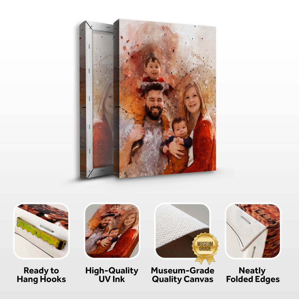 Family watercolor portrait sign canvas by Tailored Canvases with watercolor backdrop on Tampa Home & Garden Store