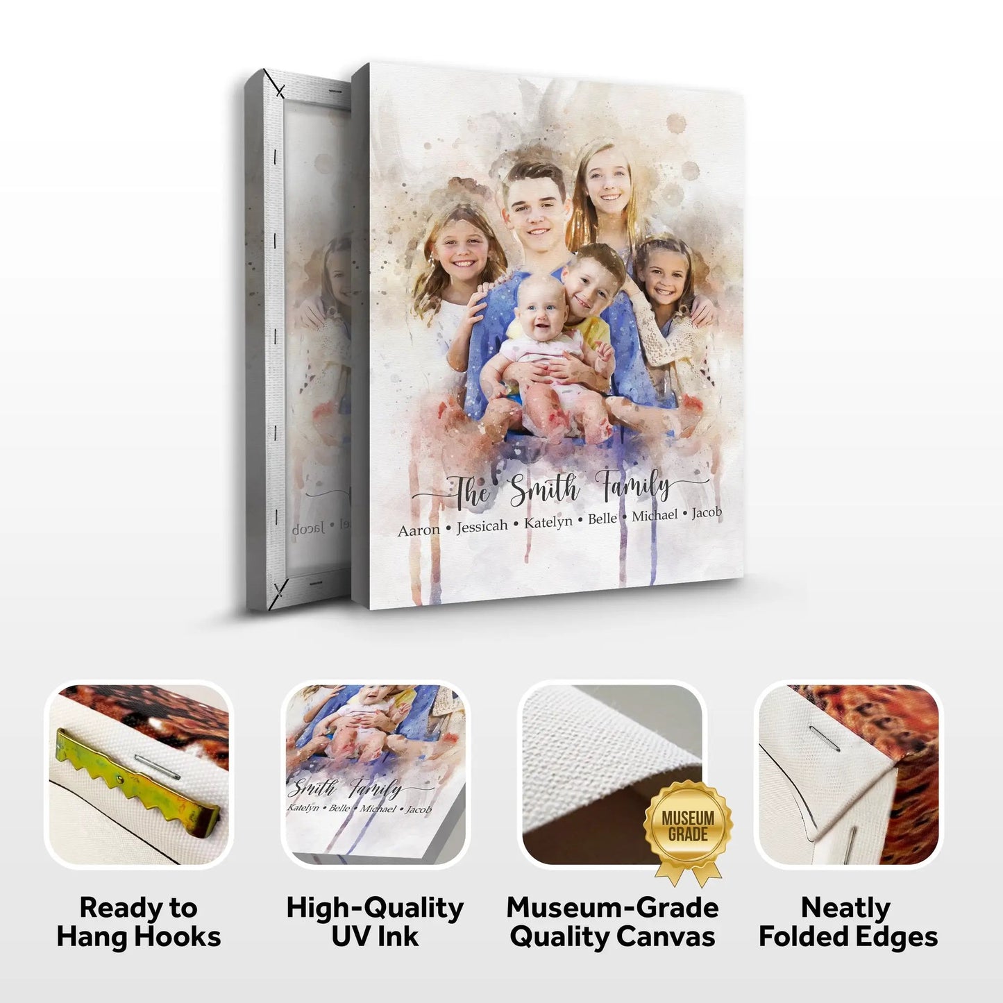 Watercolor Family Portrait Sign canvas by Tailored Canvases featuring The Smith Family on Tampa Home & Garden Store