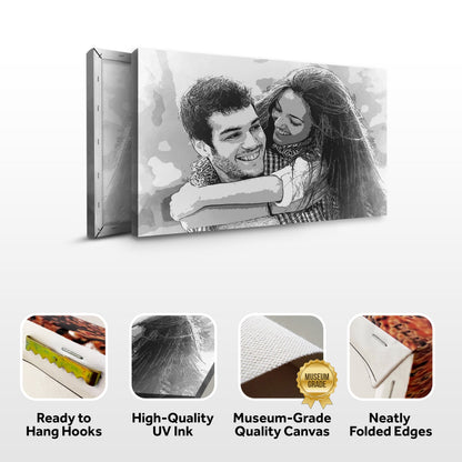 Couple Charcoal Portrait Sign Canvas by Tailored Canvases, charcoal-toned artwork on Tampa Home & Garden Store
