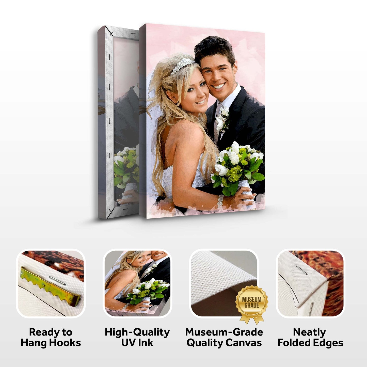 Couple Watercolor Sign II canvas print, wedding portrait on pink backdrop, Tailored Canvases on Tampa Home & Garden Store