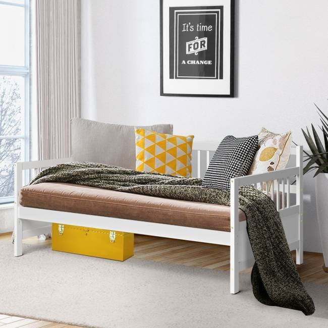 Sofá cama de madera 2 en 1 individual con acabado blanco