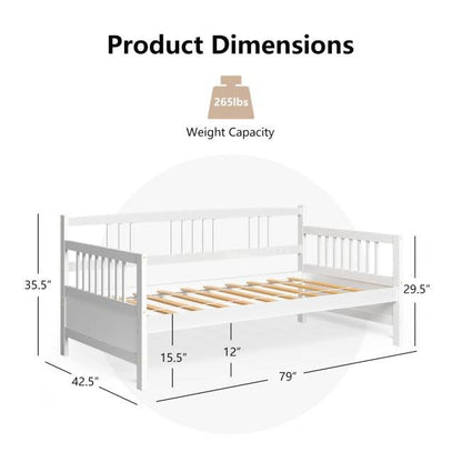 Sofá cama de madera 2 en 1 individual con acabado blanco