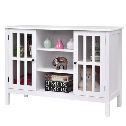 Consola/aparador de madera blanca con puertas con paneles de vidrio templado