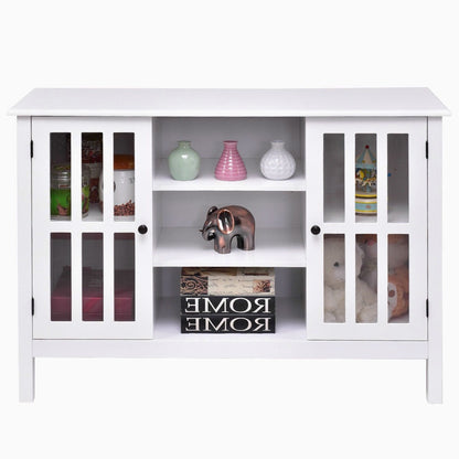 Consola/aparador de madera blanca con puertas con paneles de vidrio templado
