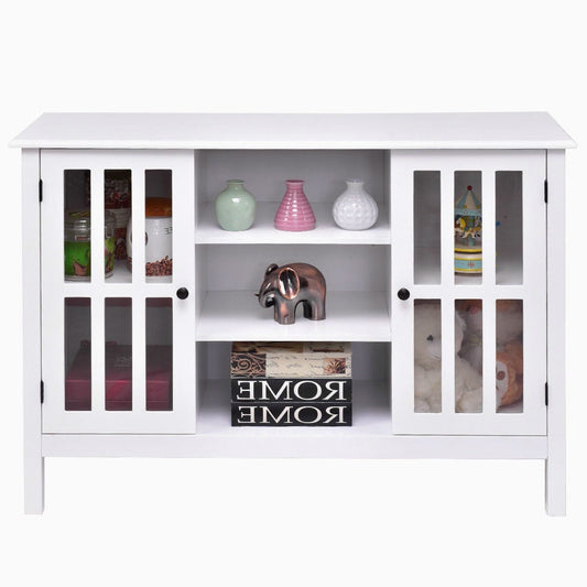 White Wood Sofa Table Console Cabinet with Tempered Glass Panel Doors - Tampa Home & Garden Store