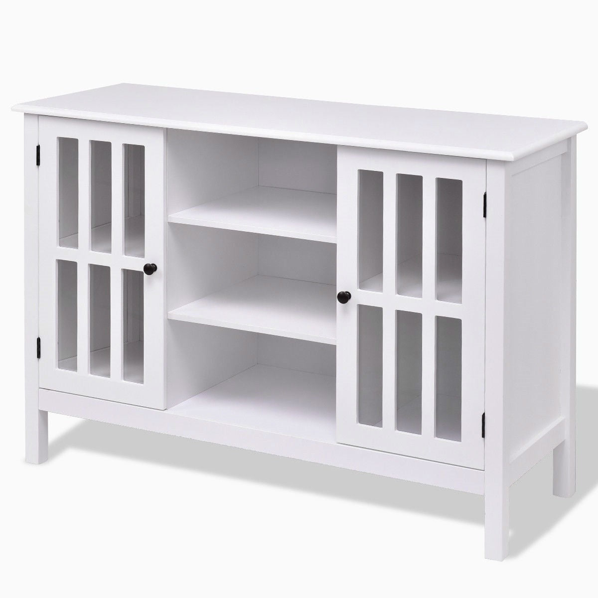 Consola/aparador de madera blanca con puertas con paneles de vidrio templado