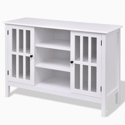 Consola/aparador de madera blanca con puertas con paneles de vidrio templado