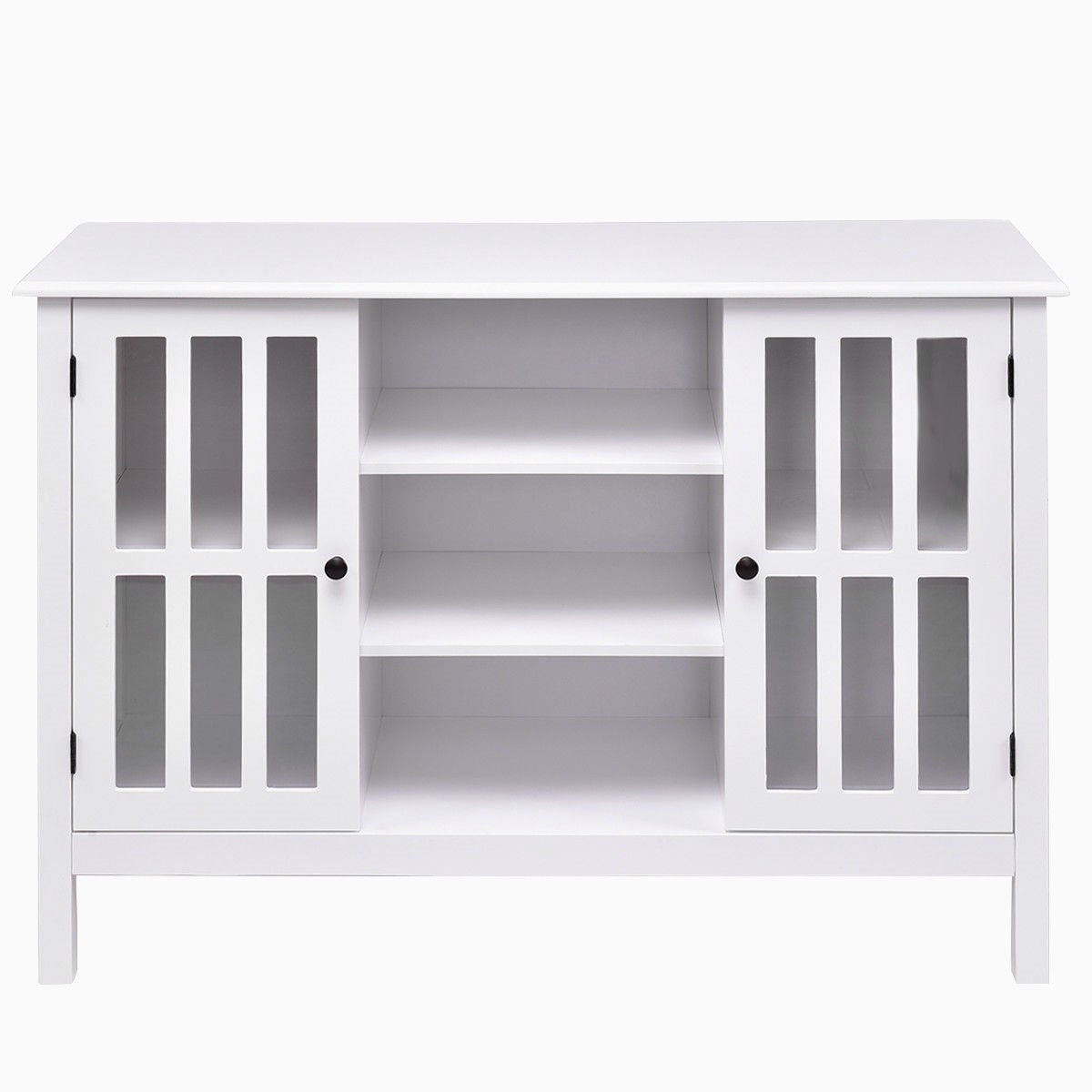 Consola/aparador de madera blanca con puertas con paneles de vidrio templado