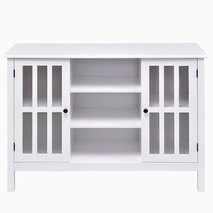 Consola/aparador de madera blanca con puertas con paneles de vidrio templado
