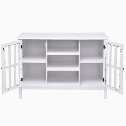 Consola/aparador de madera blanca con puertas con paneles de vidrio templado