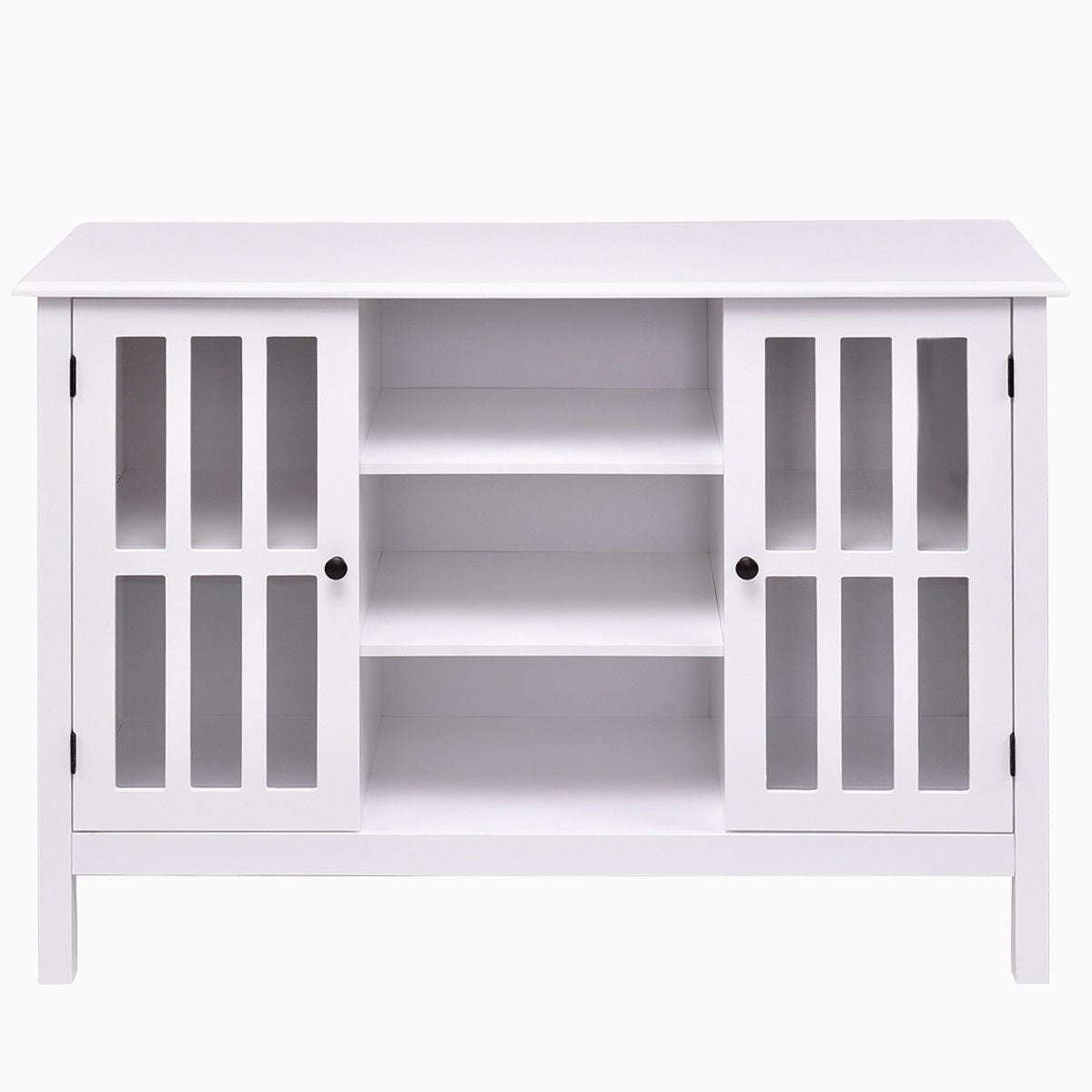 Mueble de TV de madera blanca de 43 pulgadas con puertas de panel de cristal