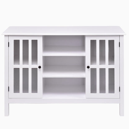 Mueble de TV de madera blanca de 43 pulgadas con puertas de panel de cristal