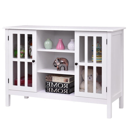 Mueble de TV de madera blanca de 43 pulgadas con puertas de panel de cristal