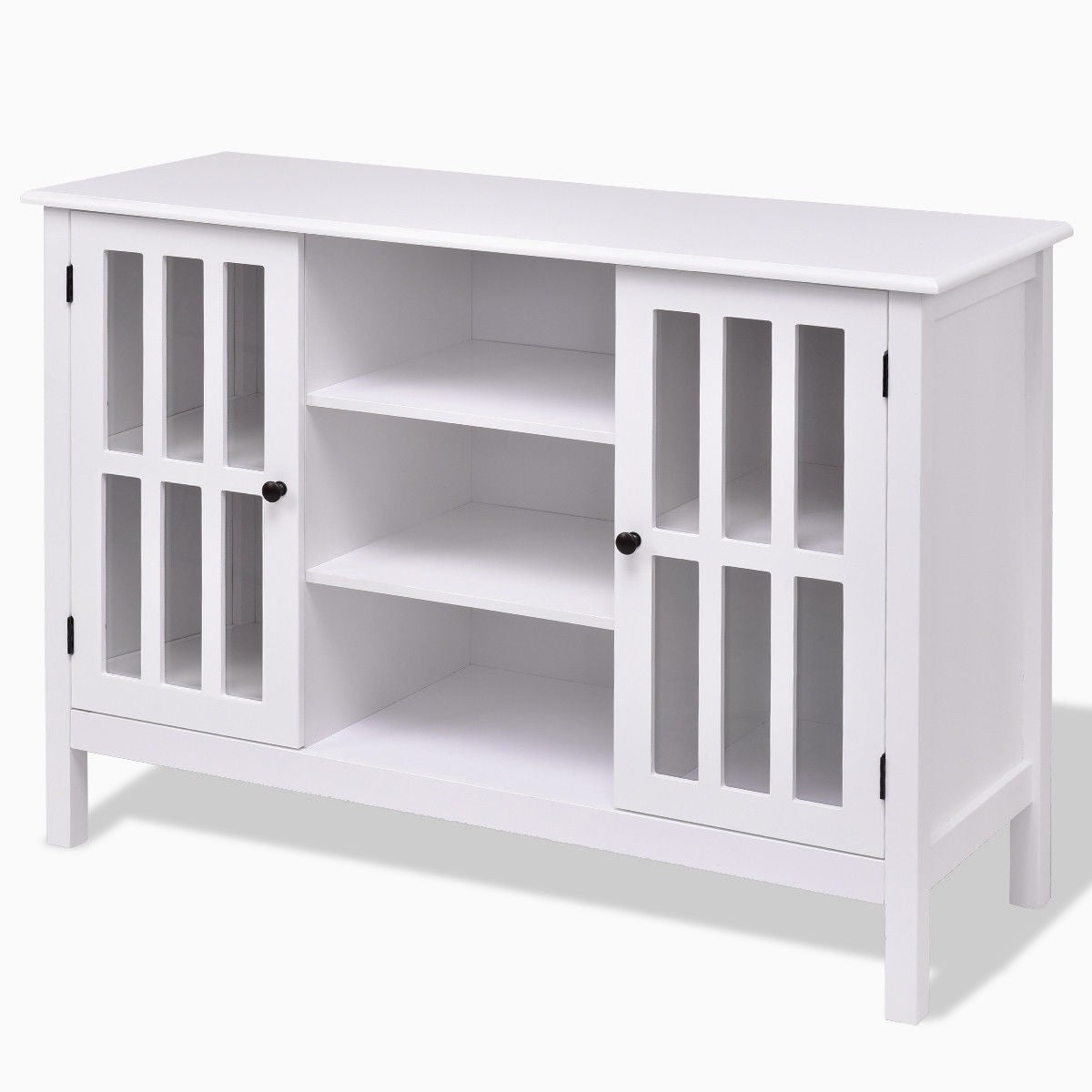 Mueble de TV de madera blanca de 43 pulgadas con puertas de panel de cristal