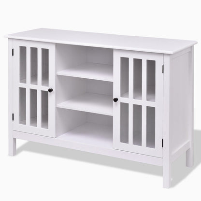 Mueble de TV de madera blanca de 43 pulgadas con puertas de panel de cristal