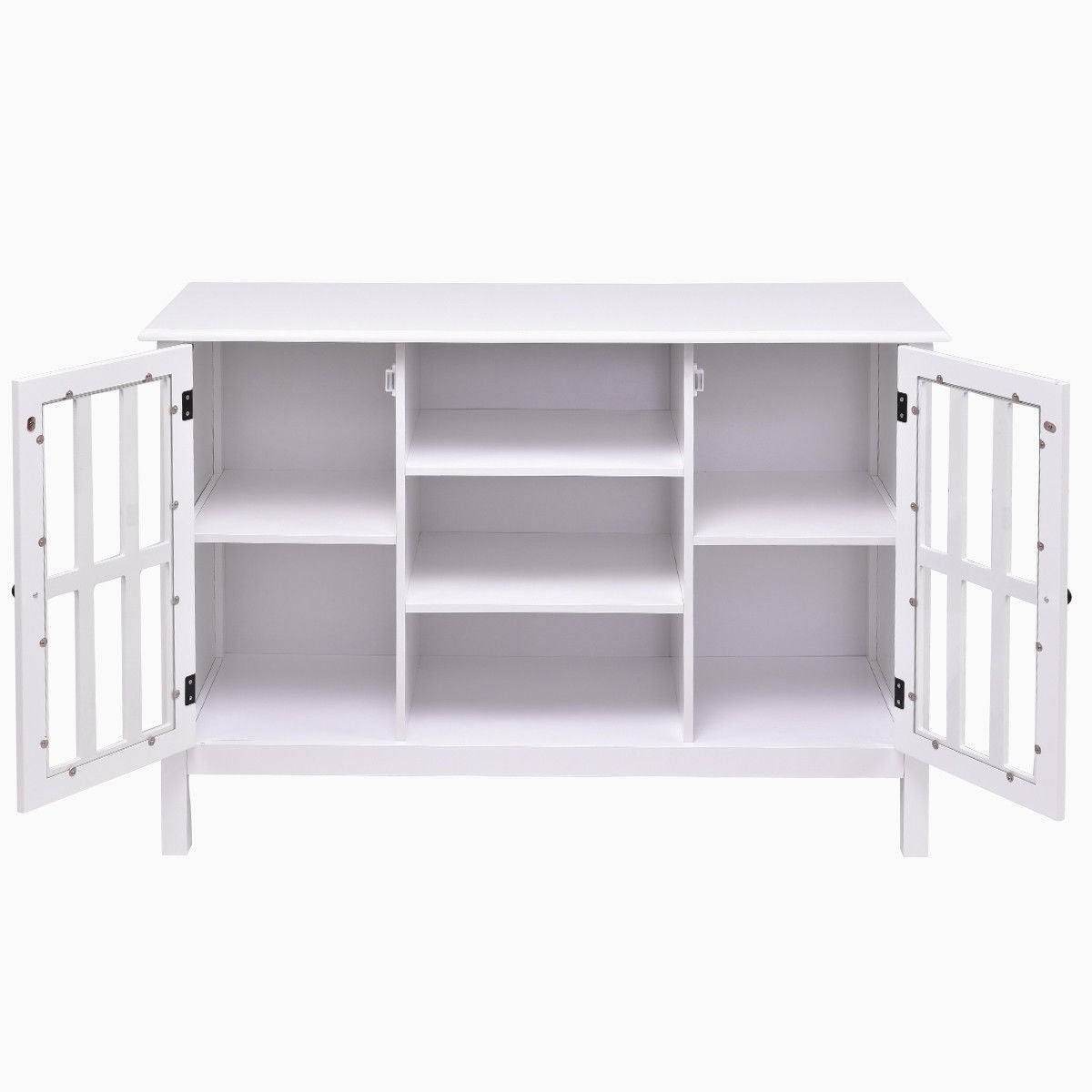 Mueble de TV de madera blanca de 43 pulgadas con puertas de panel de cristal