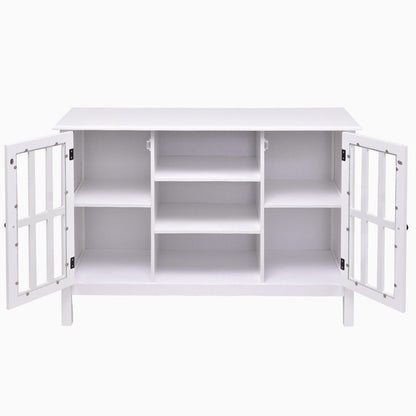 Mueble de TV de madera blanca de 43 pulgadas con puertas de panel de cristal