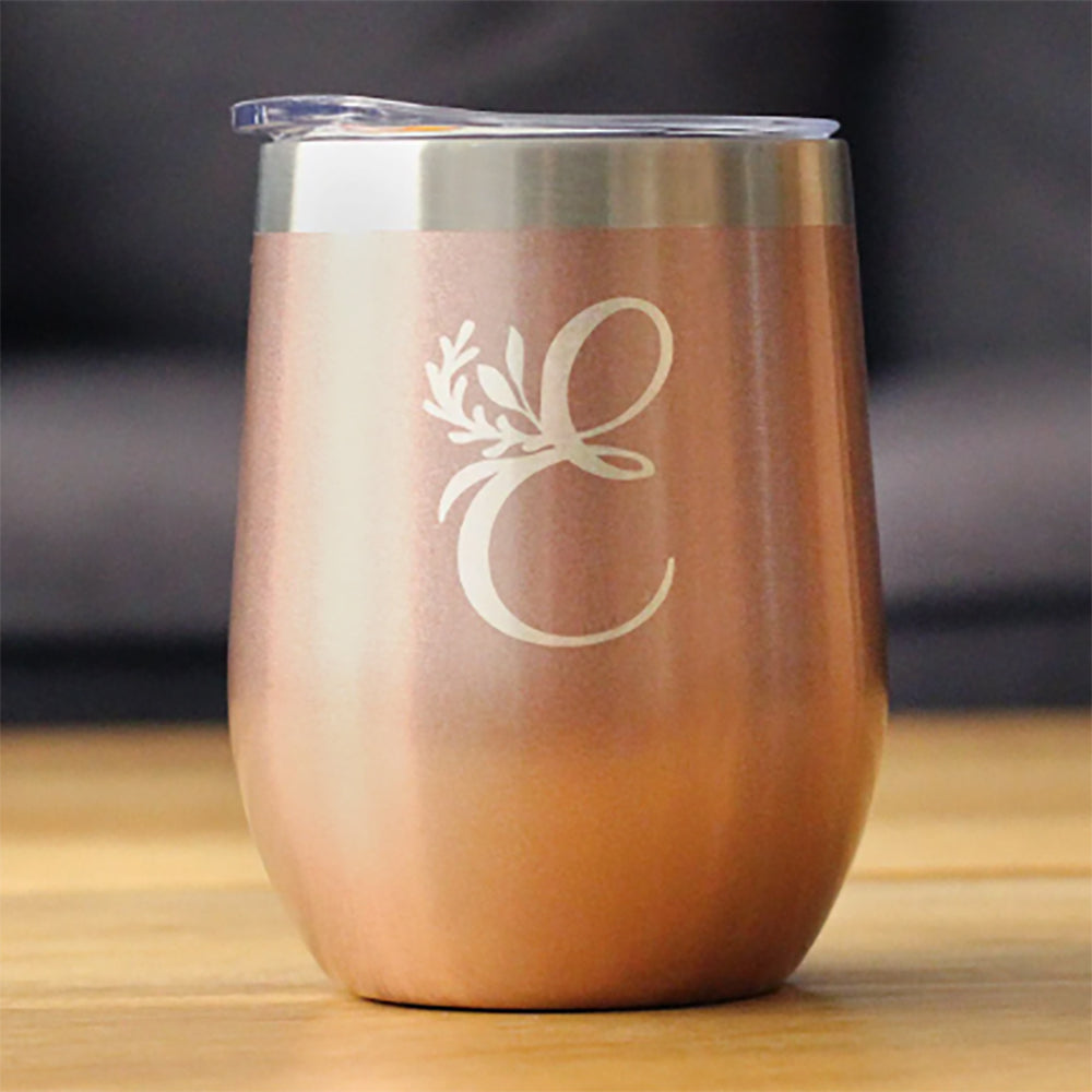 Monogram Floral Initial Letter E - Wine Tumbler