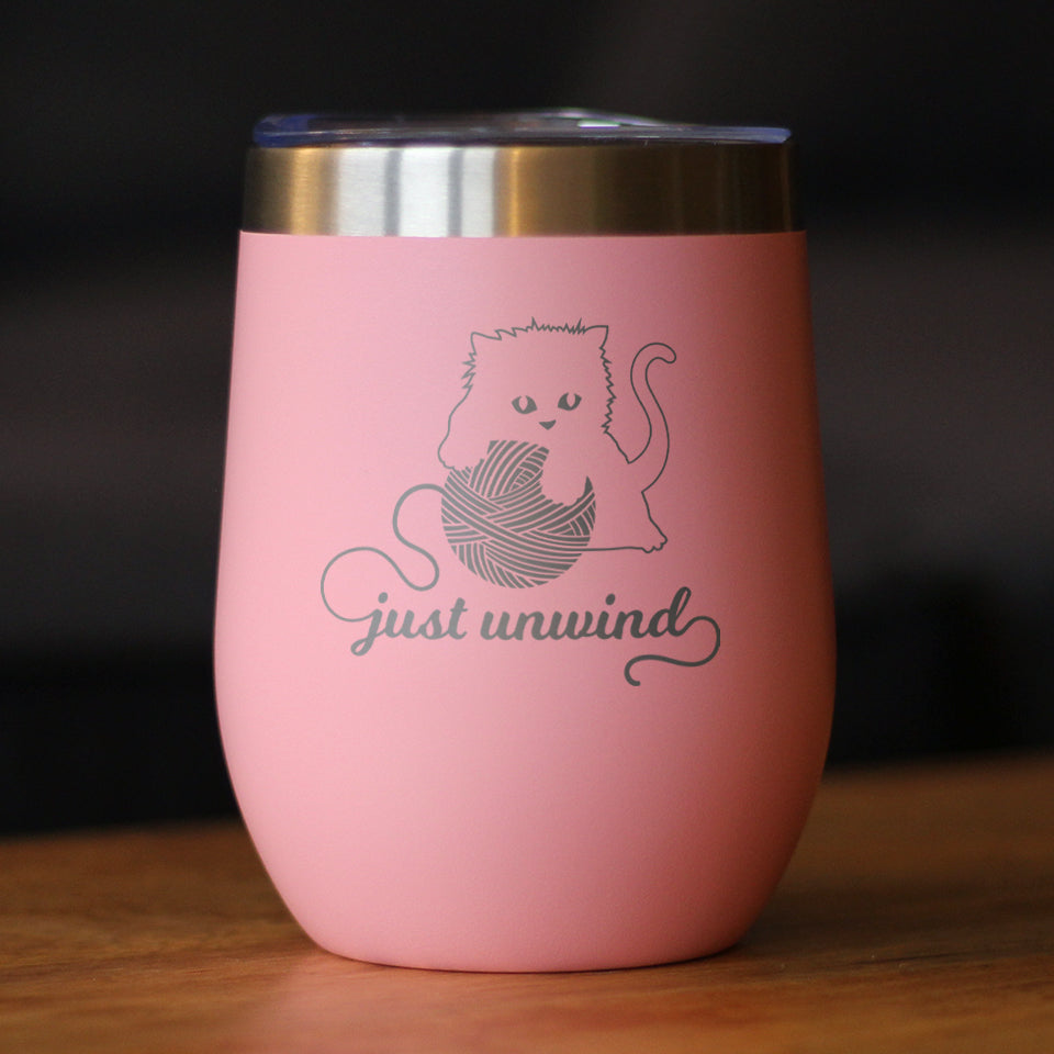 Just Unwind - Cat Wine Tumbler Glass with Sliding Lid - Stainless Steel Travel Mug - Unique Cat Gifts for Women and Men