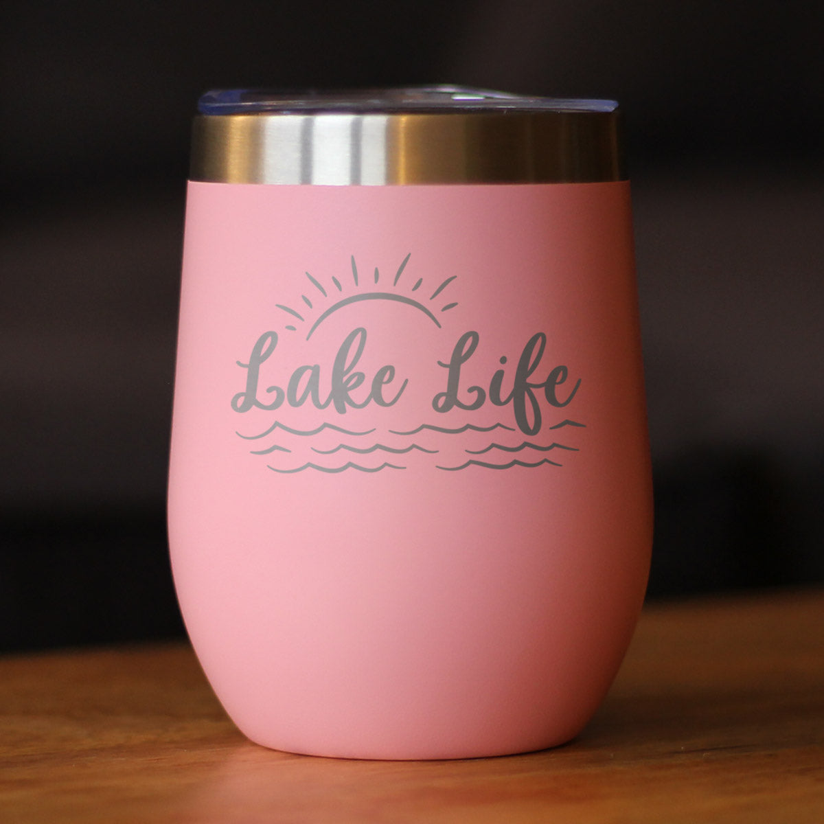 Lake Life - Wine Tumbler with Sliding Lid - Stemless Stainless Steel Insulated Cup - Cute Outdoor Camping Mug