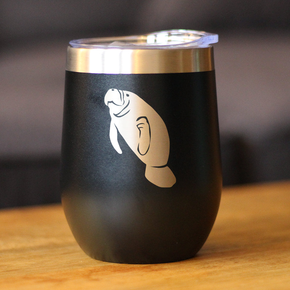 Manatee - Wine Tumbler Glass with Sliding Lid - Stainless Steel Insulated Mug - Manatee Gifts Women and Men Beach Lovers