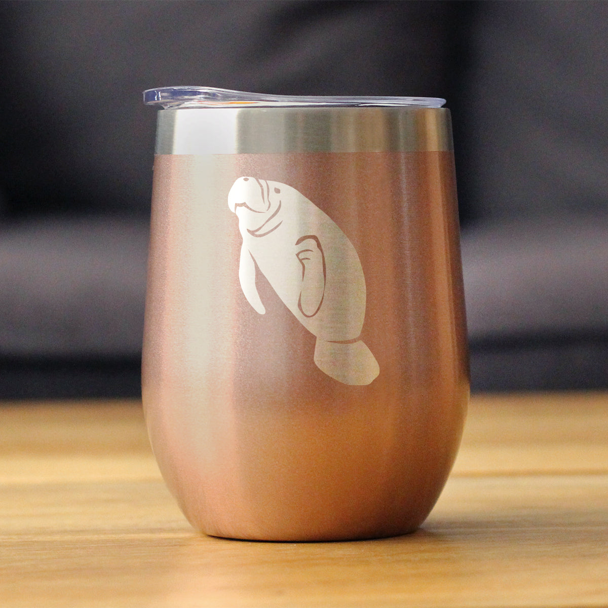 Manatee - Wine Tumbler Glass with Sliding Lid - Stainless Steel Insulated Mug - Manatee Gifts Women and Men Beach Lovers