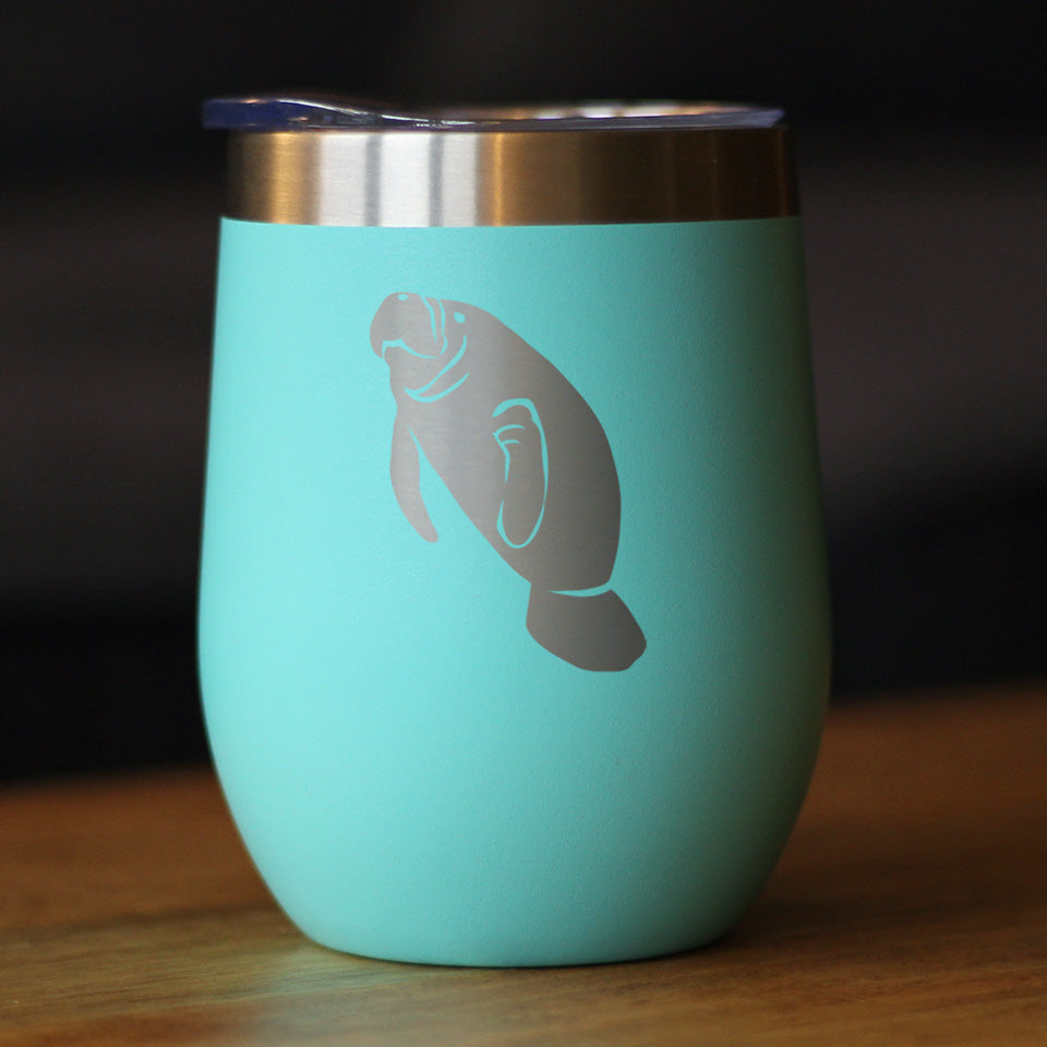 Manatee - Wine Tumbler Glass with Sliding Lid - Stainless Steel Insulated Mug - Manatee Gifts Women and Men Beach Lovers