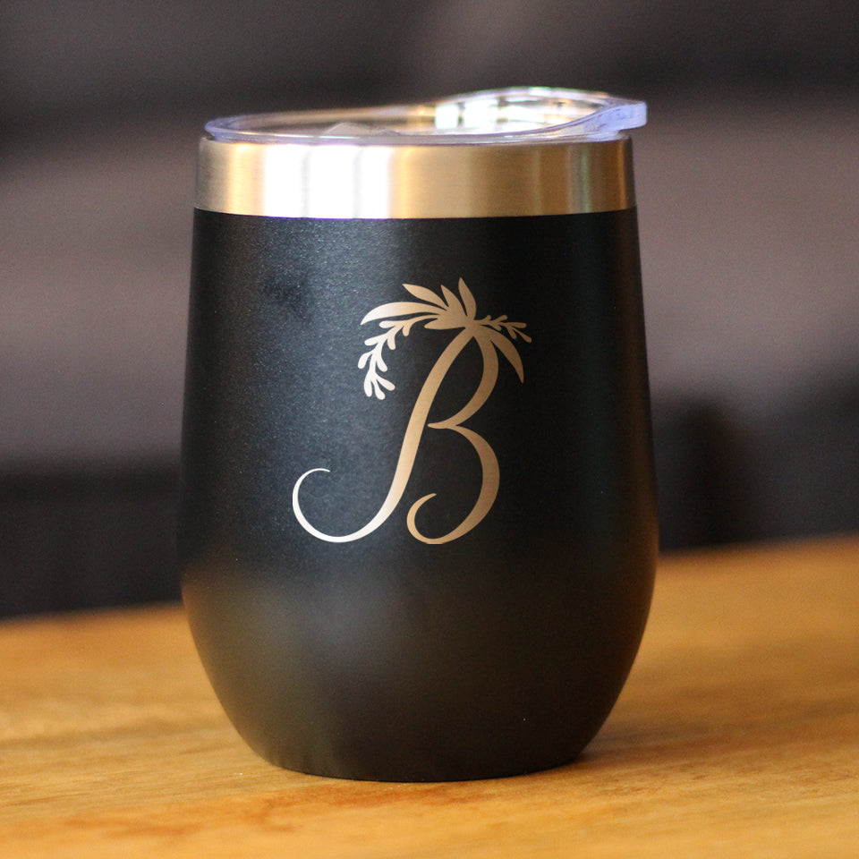 Monogram Floral Initial Letter B - Wine Tumbler