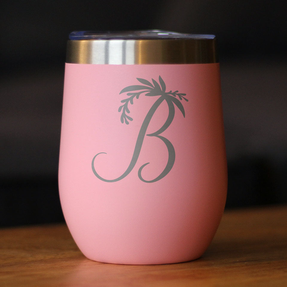 Monogram Floral Initial Letter B - Wine Tumbler