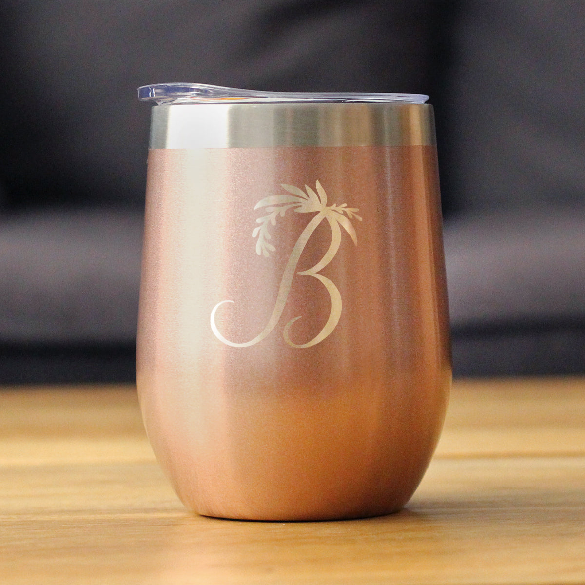 Monogram Floral Initial Letter B - Wine Tumbler