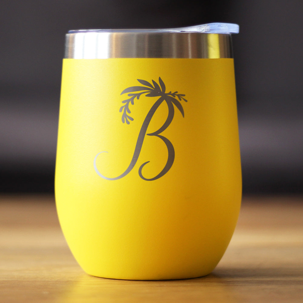 Monogram Floral Initial Letter B - Wine Tumbler