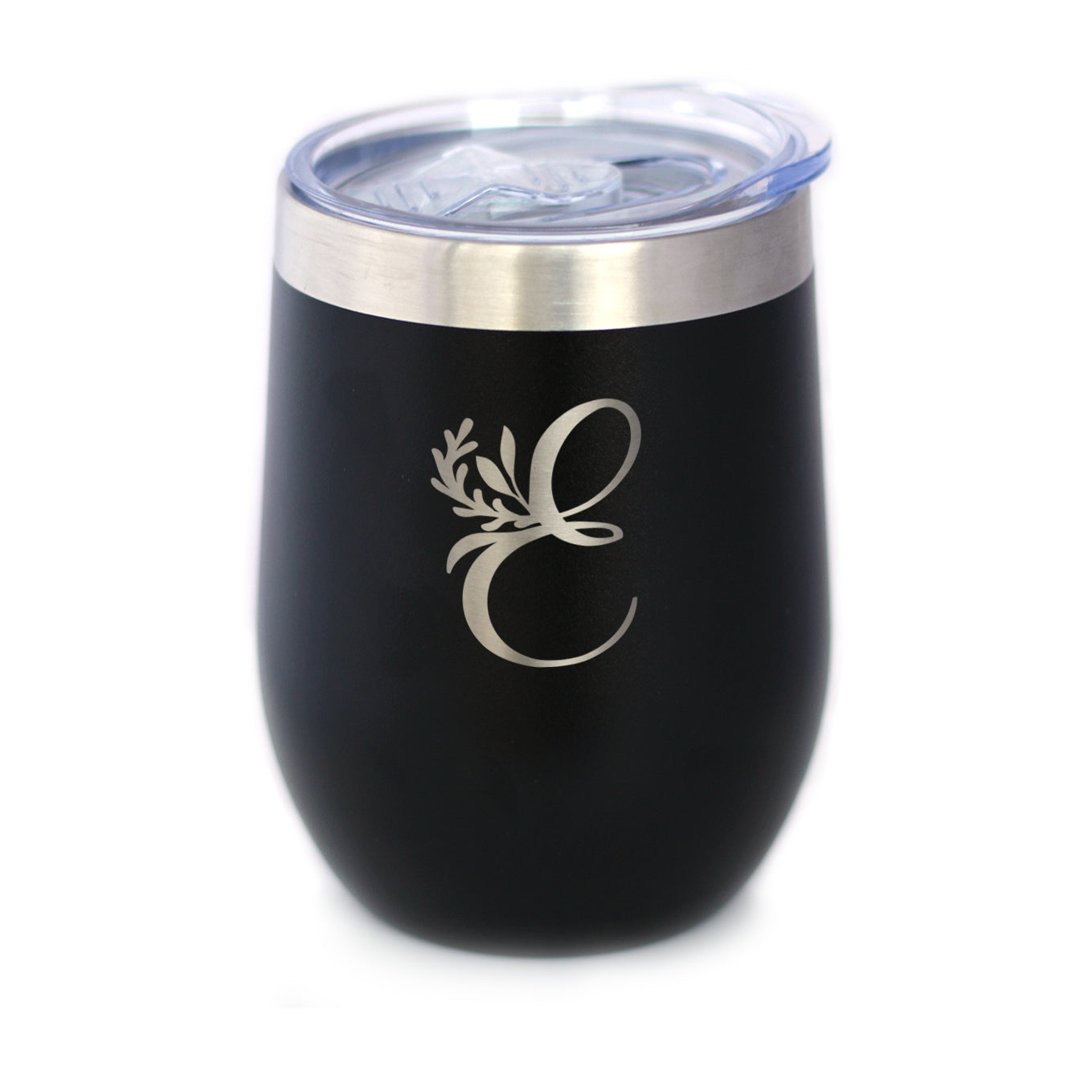 Monogram Floral Initial Letter E - Wine Tumbler