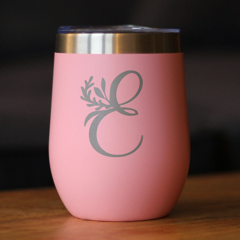 Monogram Floral Initial Letter E - Wine Tumbler