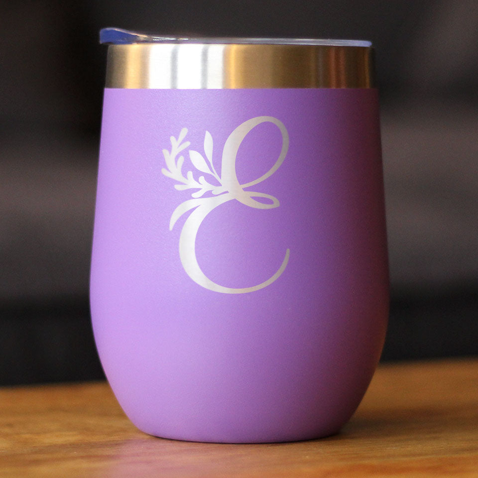 Monogram Floral Initial Letter E - Wine Tumbler