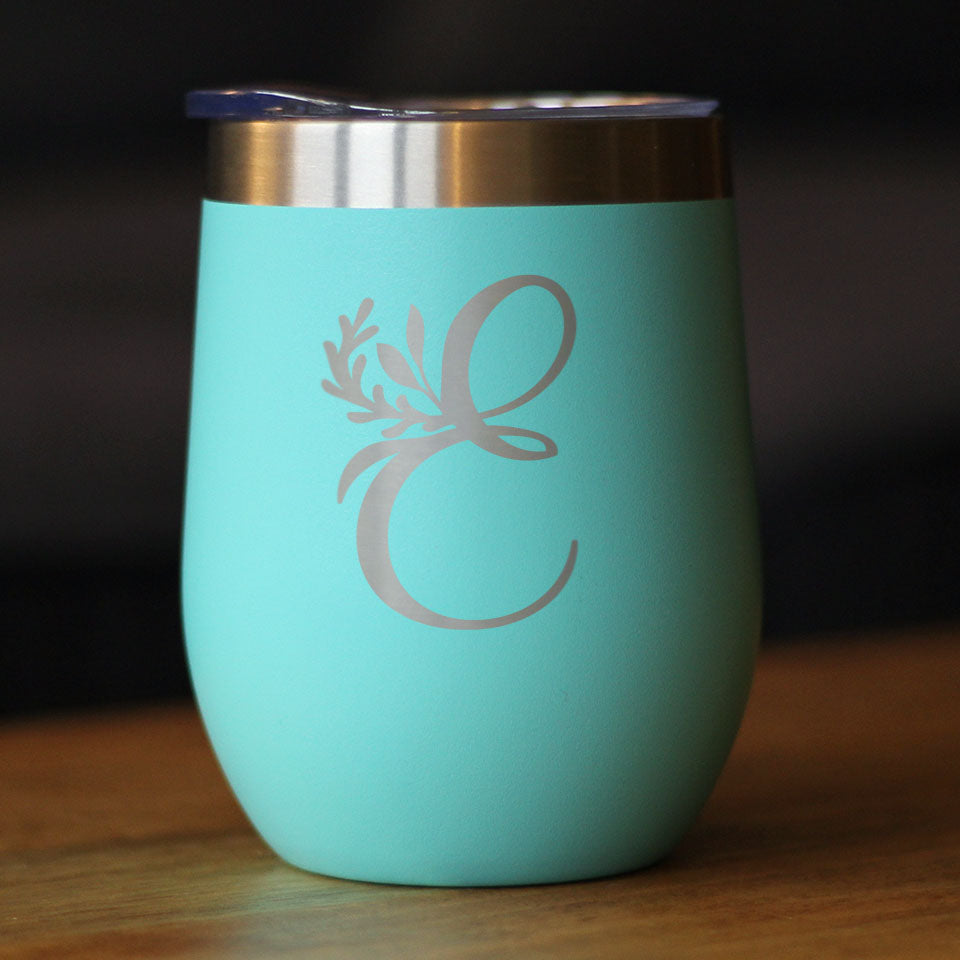 Monogram Floral Initial Letter E - Wine Tumbler