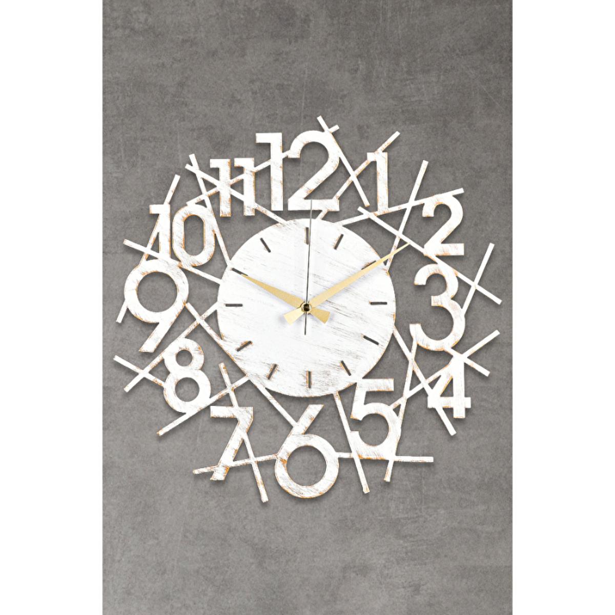 Muyika 41x41cm metal wall clock with distressed white finish and overlapping numeral design on Tampa Home & Garden Store
